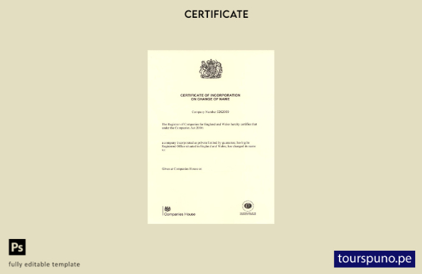 listo para imprimir el certificado de incorporación de la plantilla de cambio de